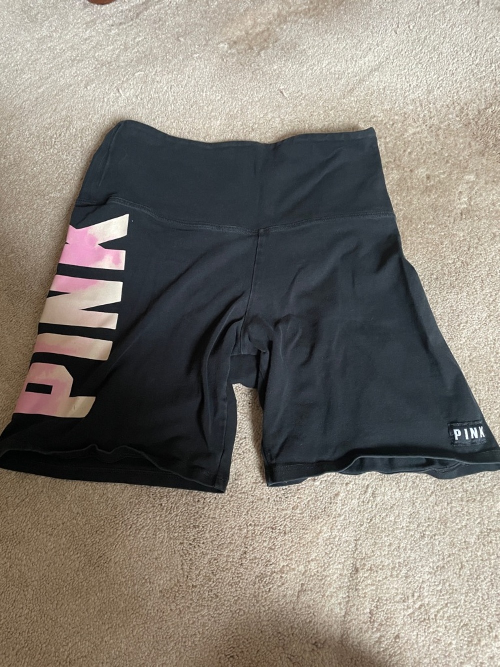 PINK Victoria's Secret Black Bike Shorts with Pink Ombre Logo